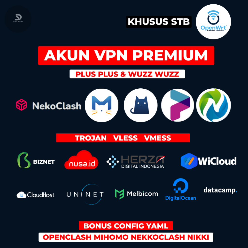 SERBA DIGITALKU VPN PREMIUM WUSS WUSS PLUS PLUS STB OPENWRT INDONESIA (ID) DAN SINGAPURA (SG) TROJAN