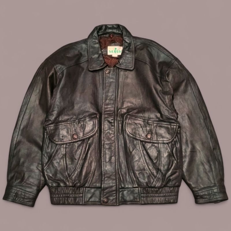 Flight Leather Jacket - Jaket Kulit Pilot Vintage Pria Wanita Unisex Tebal Second Thrift Preloved Br