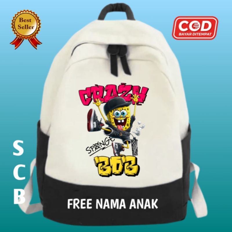 Spongebob Tas Ransel Anak Sekolah Spongebob Crazy Free Cetak Nama