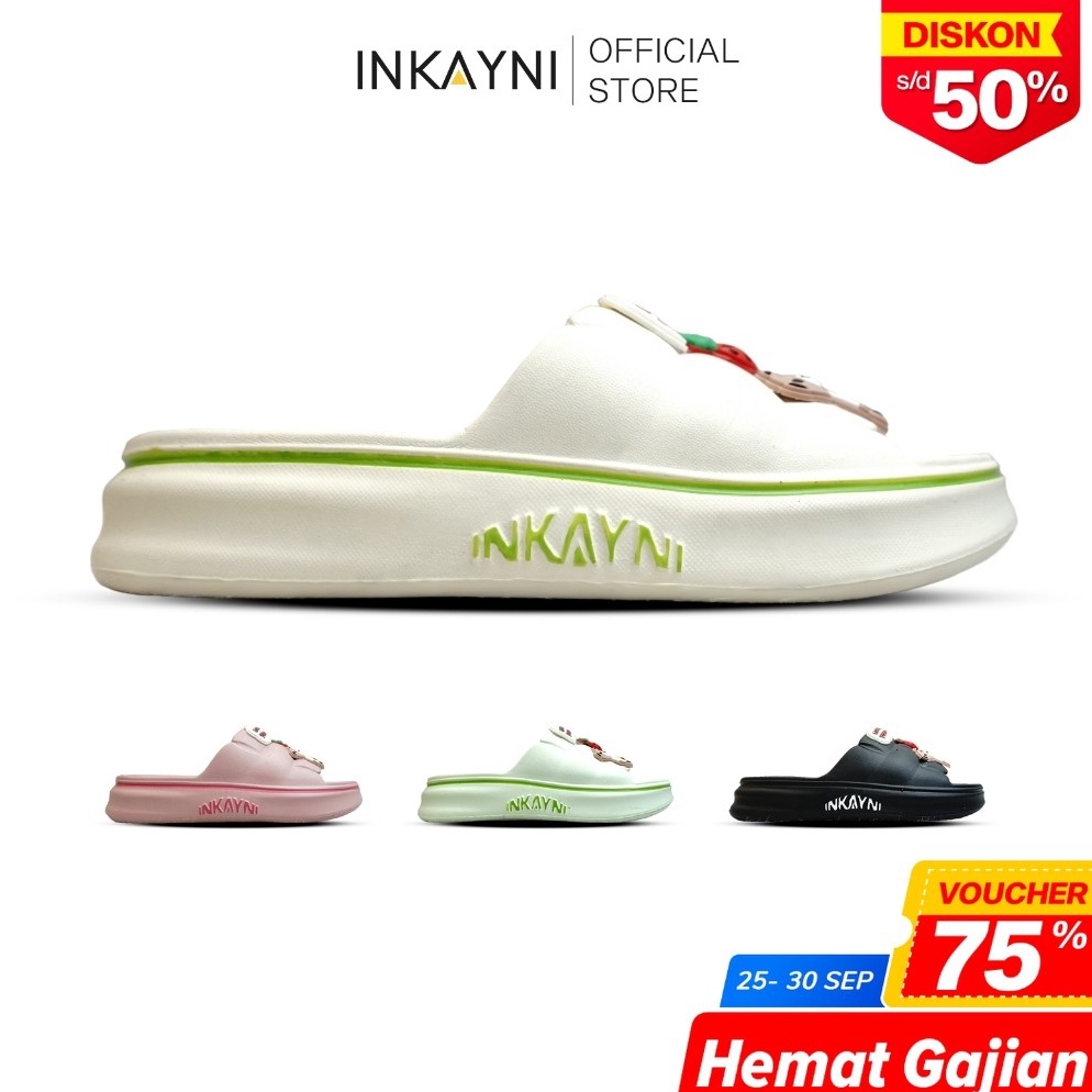 55BOOMING INKAYNI Sendal Selop Anak Perempuan Size 335 Anti Slip Motif Sweet Cream YK36
