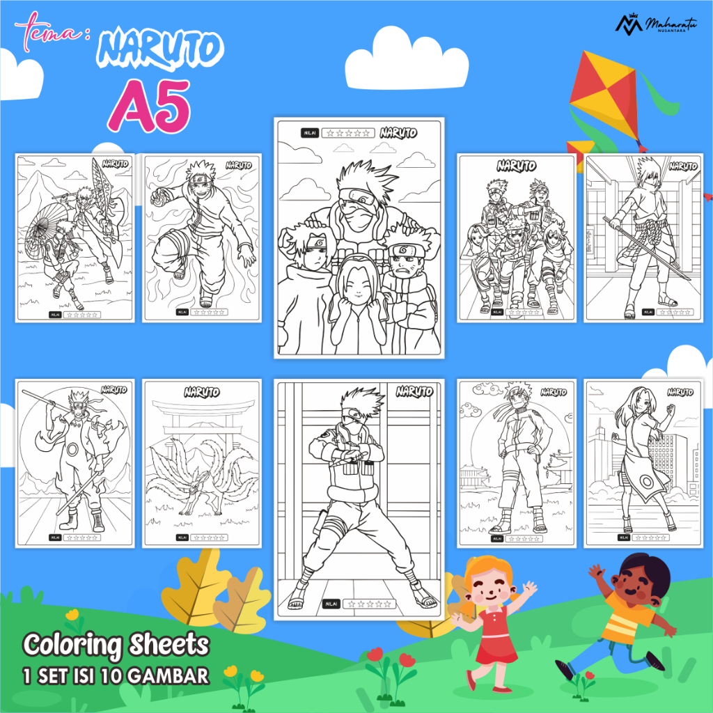 

[NARUTO] LEMBAR MEWARNAI ANAK - KERTAS BER GAMBAR READY STOCK UKURAN A5 - COLORING SHEET