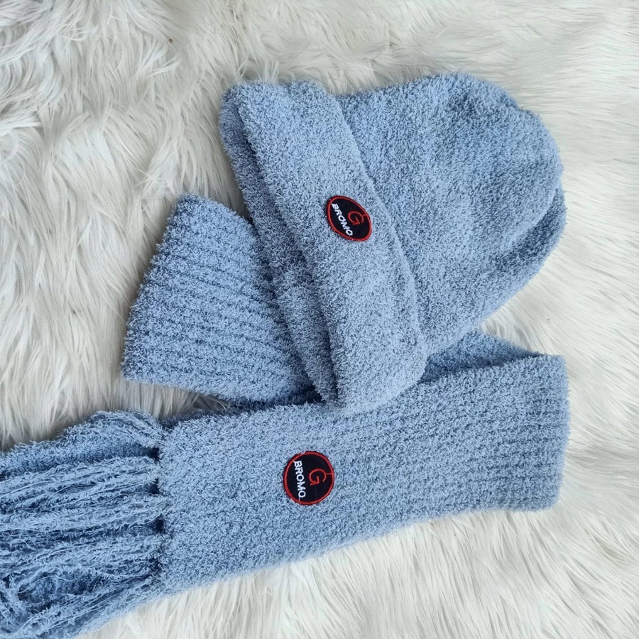 Paket Hemat Kupluk Dan Syal Bromo Bahan Wol Hangat Set Kupluk dan Syal Bromo Satu Paket Topi Rajut D