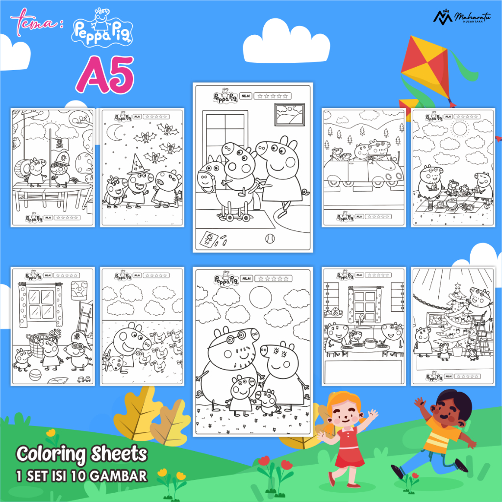 

[PEPPA PIG] LEMBAR MEWARNAI ANAK - KERTAS GAMBAR 1 SET ISI 10 LEMBAR READY STOCK A5 - COLORING SHEET