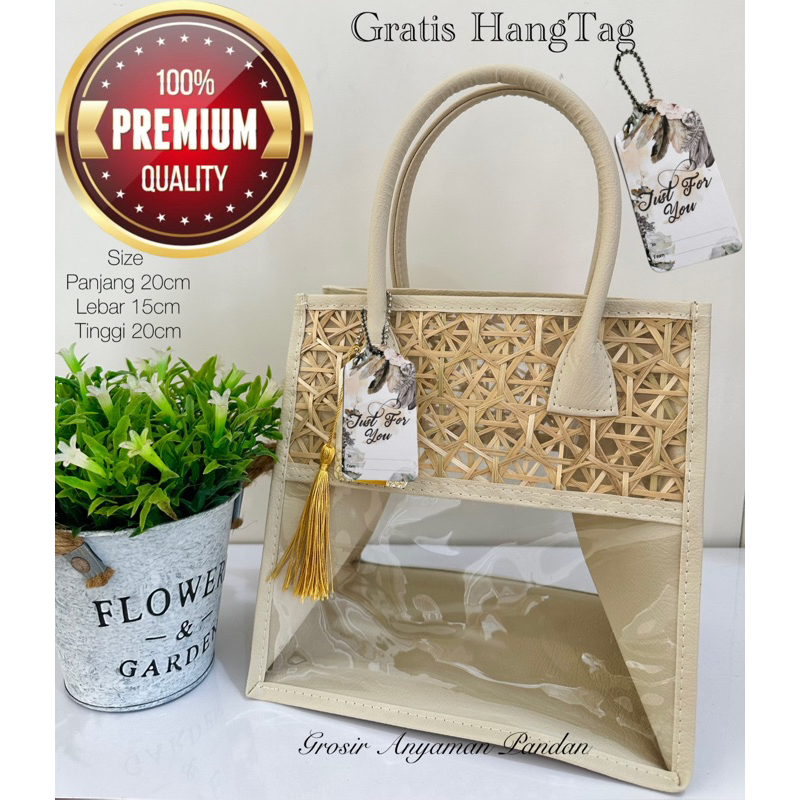 

iDk90 Tas Hampers MIKA VINIL MIX BAMBU ATAS KECIL TINGGI GRATIS HANGTAG tas parcel anyaman goodiebag