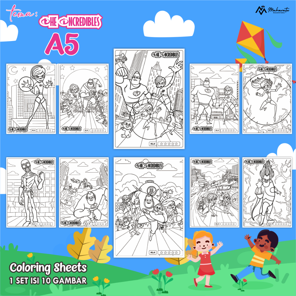 

[HE NCREDIBLES] KERTAS MEWARNAI EDUKASI ANAK - LEMBAR GAMBAR READY STOCK - COLORING SHEET