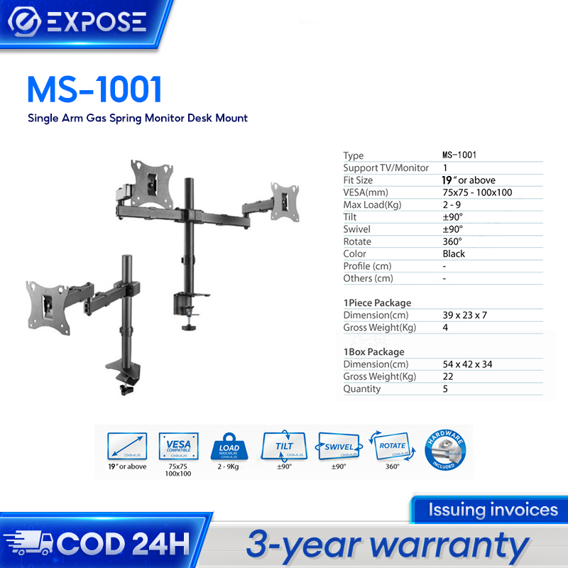 Neptunues - Monitor Bracket TV LED/LCD Monitor PC Gas Spring 17-32" Monitor Stand 360 adjustable No