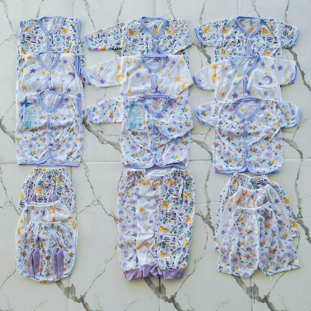 Baju Bayi Newborn 18 Pcs Seri Lilac Paket Lahiran 9 Set Pakaian Bayi Baru Lahir Bahan Pe Single