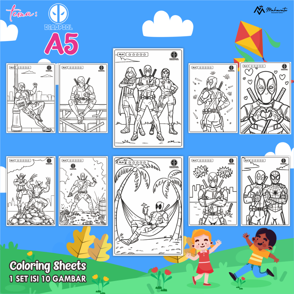 

[DEADPOOL] KERTAS MEWARNAI ANAK - KERTAS BER GAMBAR 1 SET READY STOCK - COLORING SHEETS