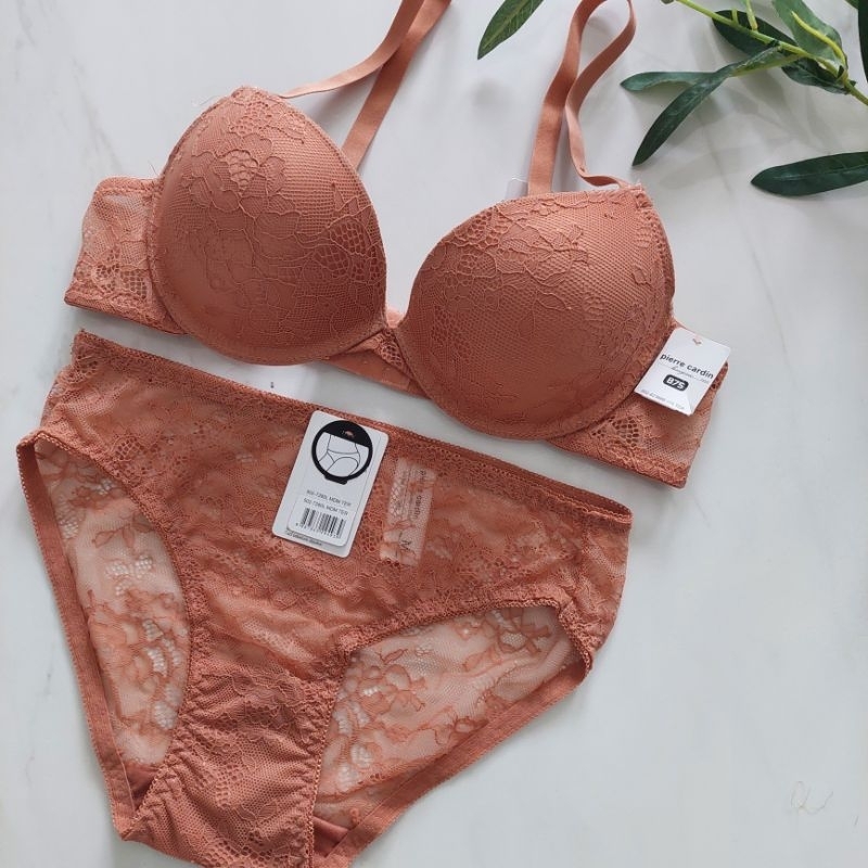 Bh Setelan Push Up Pierre Cardin lace y2k coklat Kawat 34 b