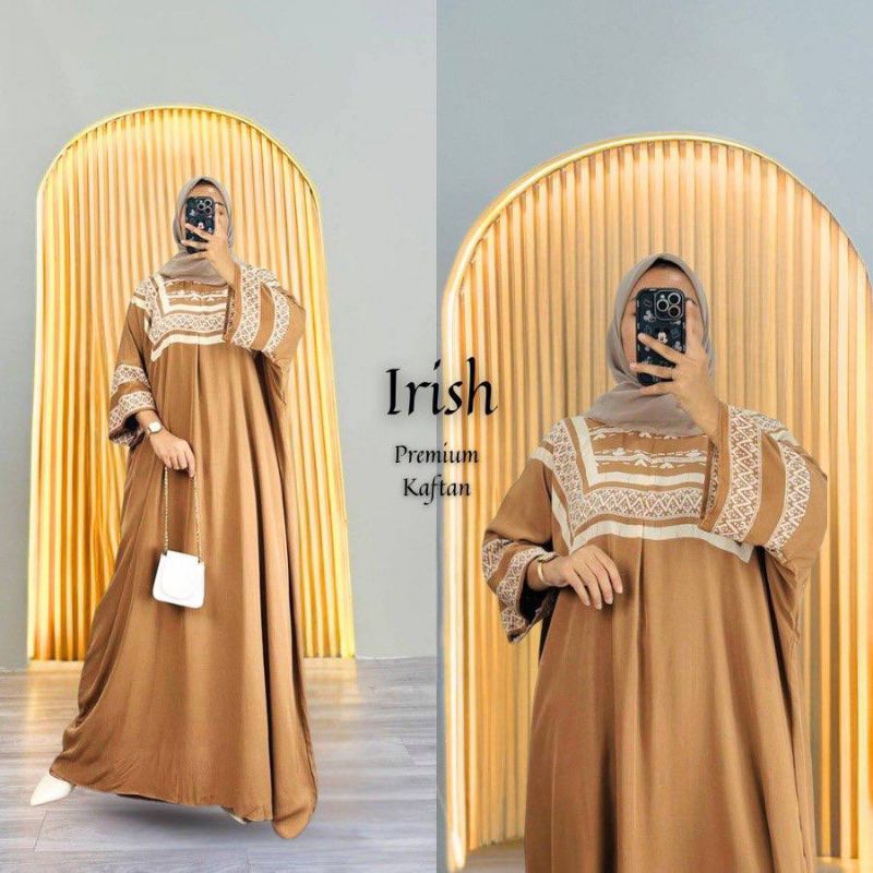 Kaftan Motif Irish Gamis Dress Midi Daster Kaftan Wanita Panjang Kaftan Premium Kaftan Remaja Dewasa