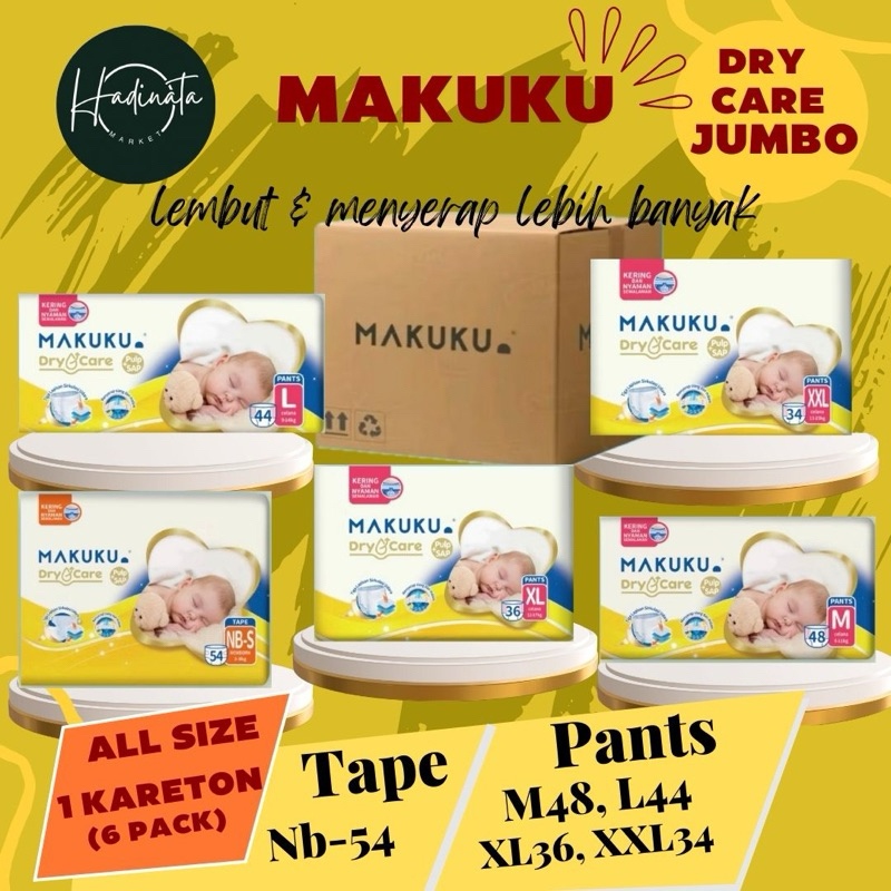 1 KARTON - Makuku Dry Care Jumbo NB-S54/M48/L44/XL36/XXL34