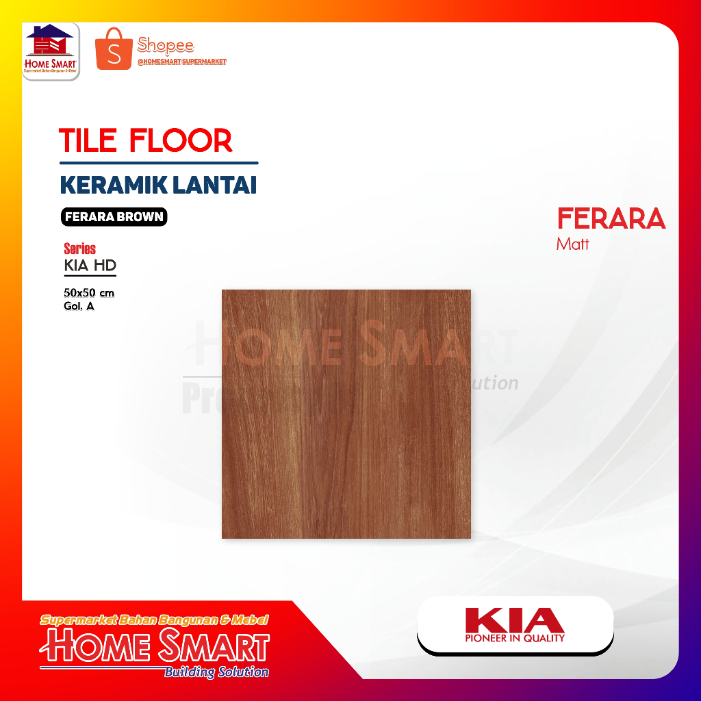 Keramik Lantai KIA HD Ferara Brown 50x50 Kw1 Motif Kayu Surface Matt