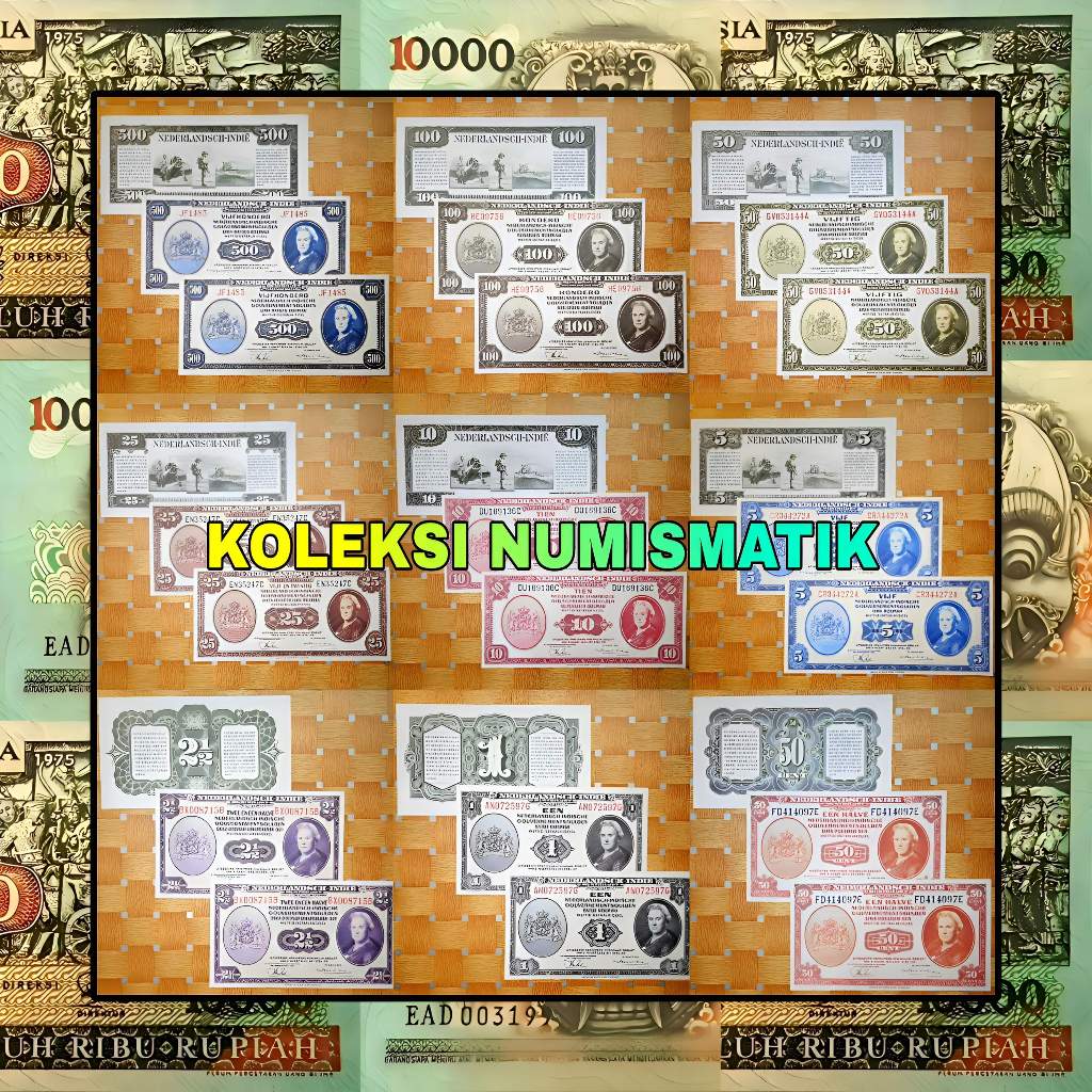 1 SET SOUVENIR REPRO UANG KERTAS KUNO HINDIA BELANDA GULDEN NICA WILHELMINA 1943