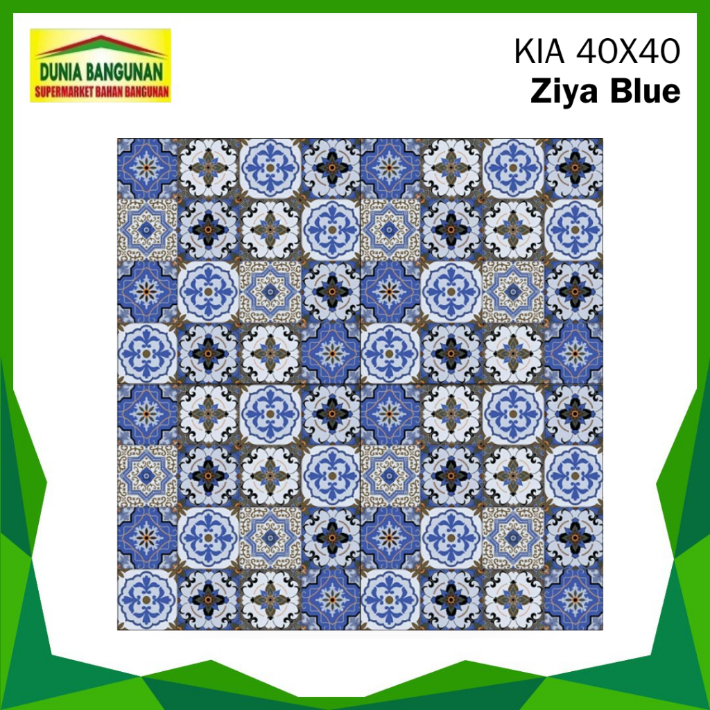 Keramik Lantai 40x40 KIA Ziya Blue Keramik Keset/ Keramik Motif Batik / Keramik Dapur / Keramik Tera