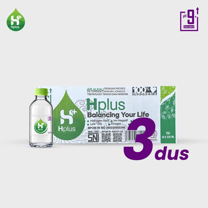 

Hplus Alkaline Water pH 9+ : 330ml - Paket Bundling 3 Dus
