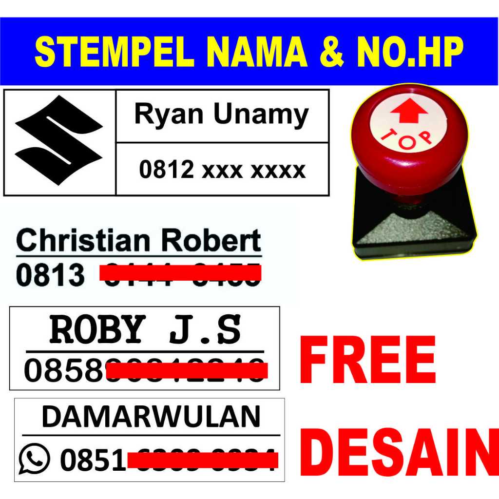 

Stempel nama dan nomor HP