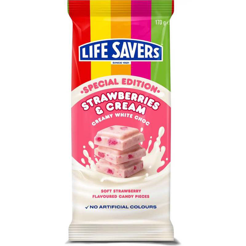 

Life Savers Strawberries & Cream White Choc Block 170g - Australia