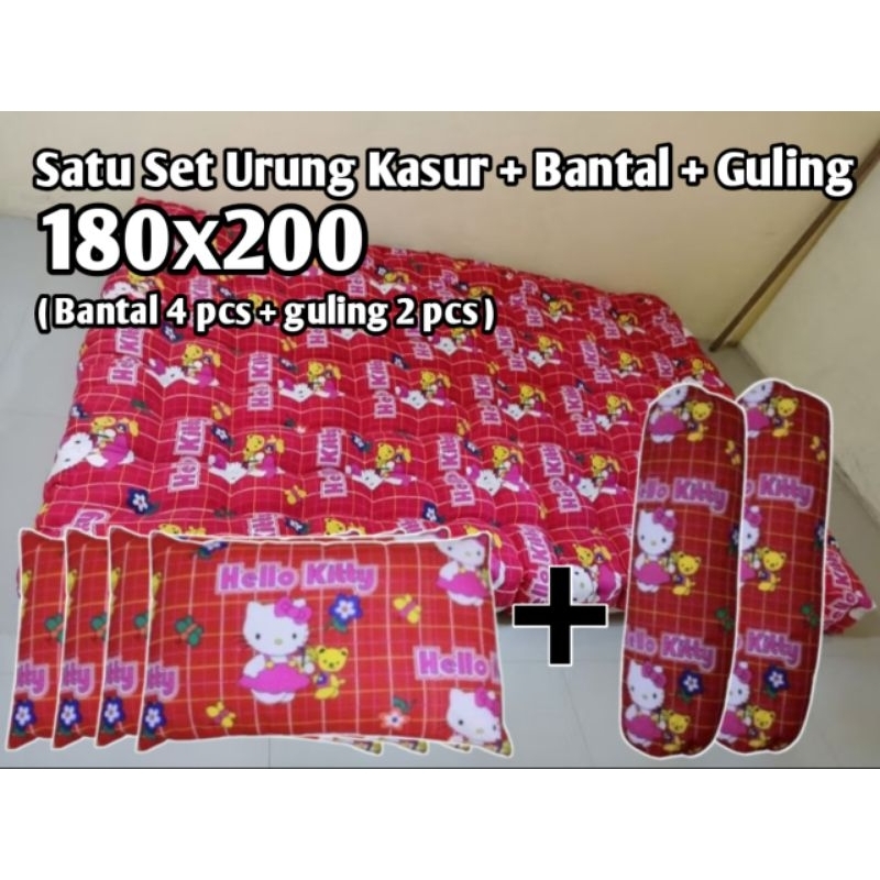 (Satu Set) 180x200 Urung Kasur Kapuk Katun/Kulit Kasur Set Bantal+guling