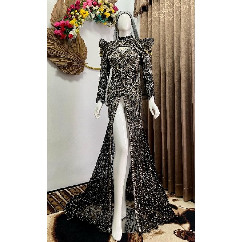 kebaya belah ekor bolero lepas pasang