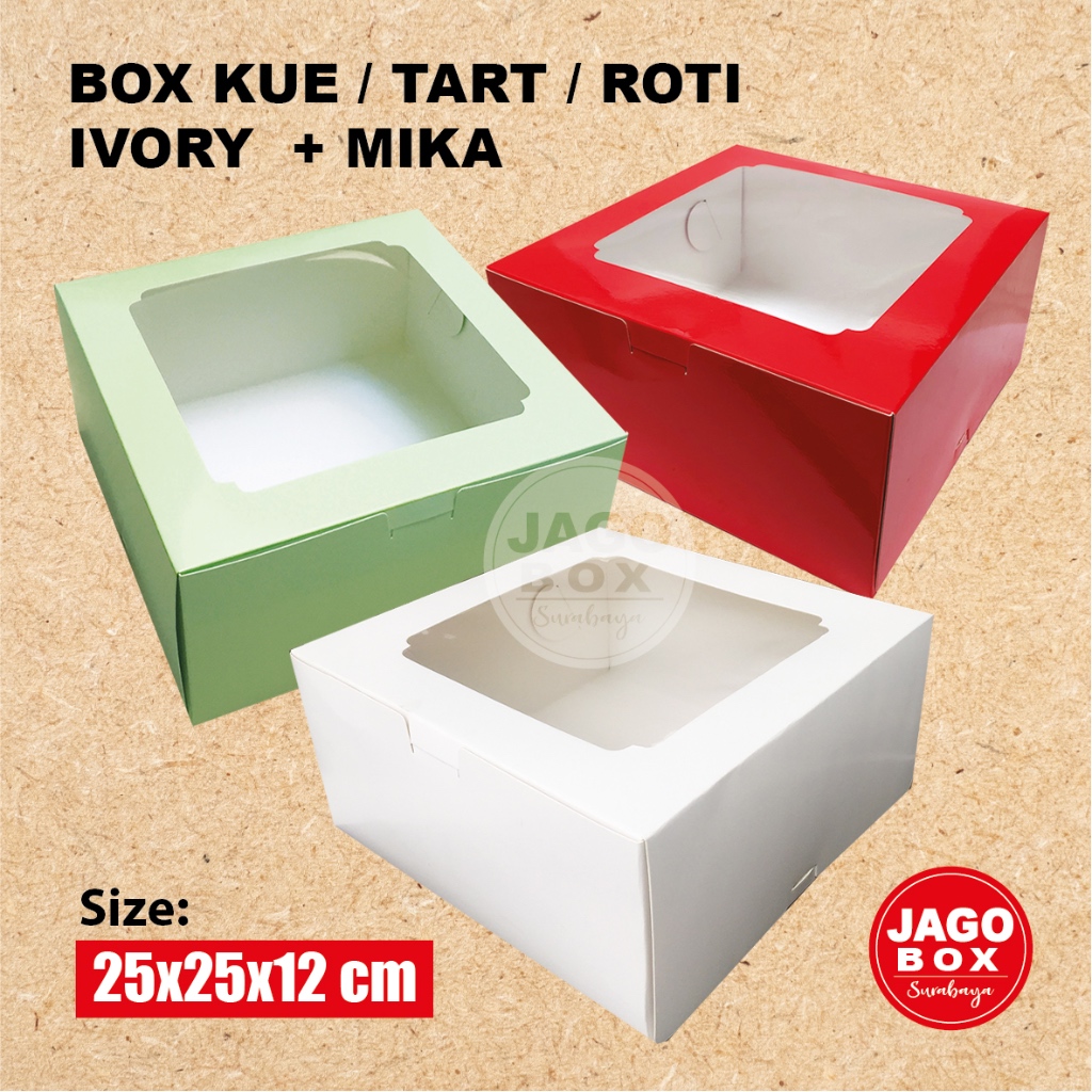 

Box Kotak Dos Kue / Roti / Tart Ivory Hijau / Kraft 25 x 25 x 12cm Tebal + Mika