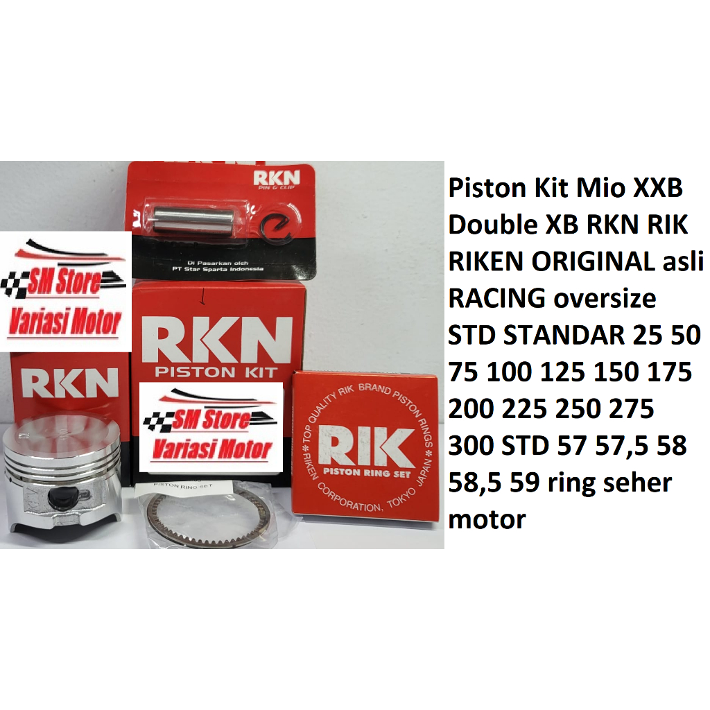 Piston Kit Mio XXB Double XB RKN RIK RIKEN ORIGINAL asli RACING oversize STD STANDAR 25 50 75 100 12