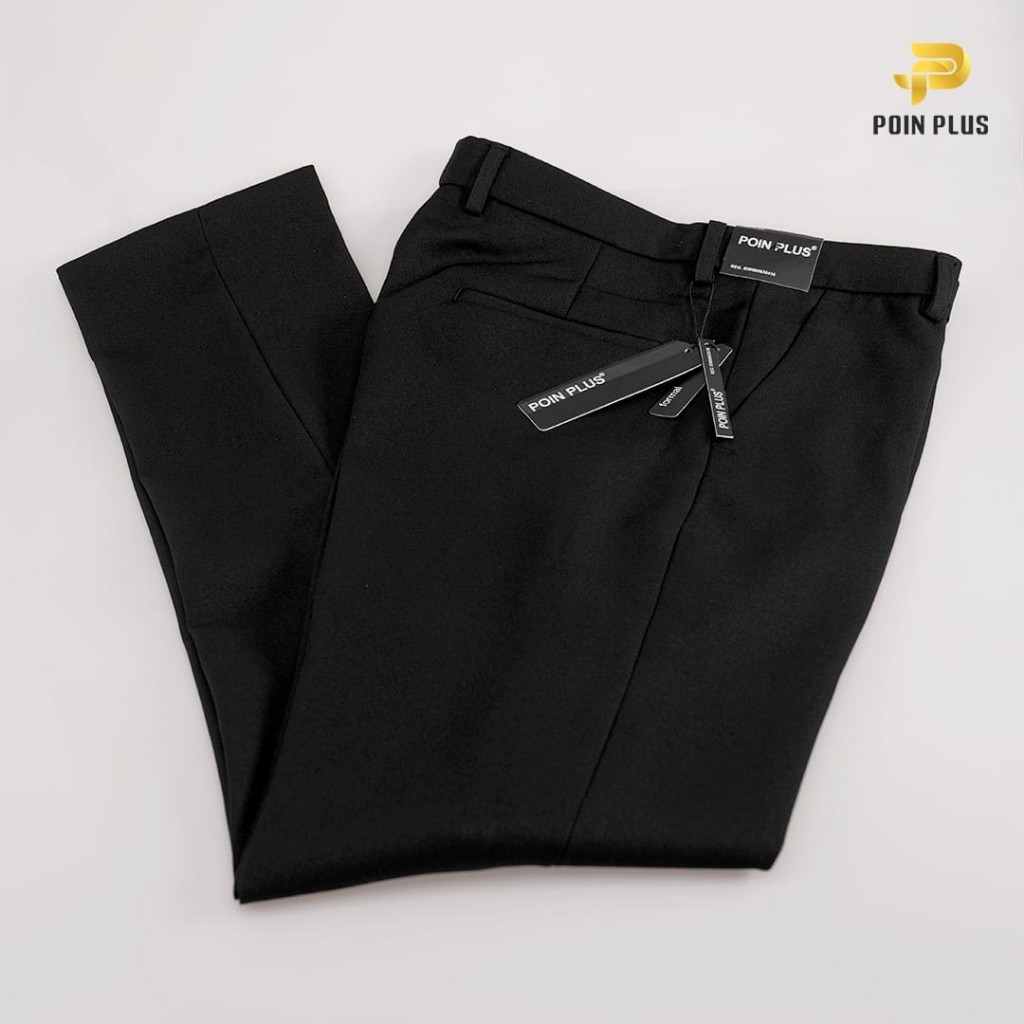 Poin Plus Slimfit Celana Poin Plus Slimfit Semi Woll Hitam Formal untuk Pria | Celana Harian Kerja d