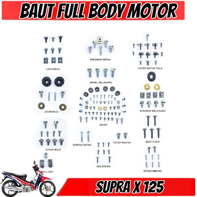 Baut Supra x 125 lama fullset / Baut full body Honda Supra x 125 lama / Baut Fullset body Supra x 12