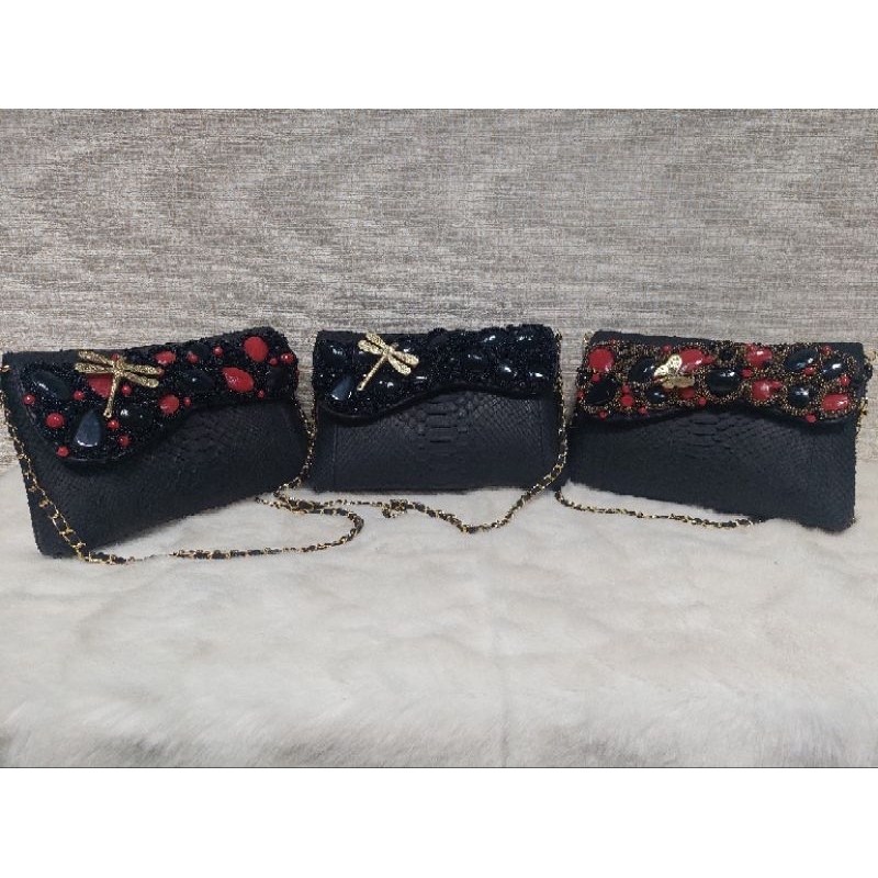 Clutch Pesta Queen Oval Size S Hitam / Tas Pesta Wanita Kulit / Tas Pesta Premium / Tas Pesta Hitam