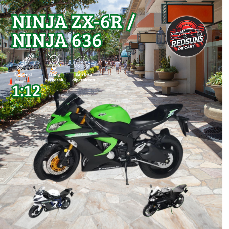 [REDSUNS] KAWASAKI NINJA ZX-6R / NINJA 636 ZX6R DIECAST MOTOR SKALA 1:12 Premium Dengan Detail Sempu
