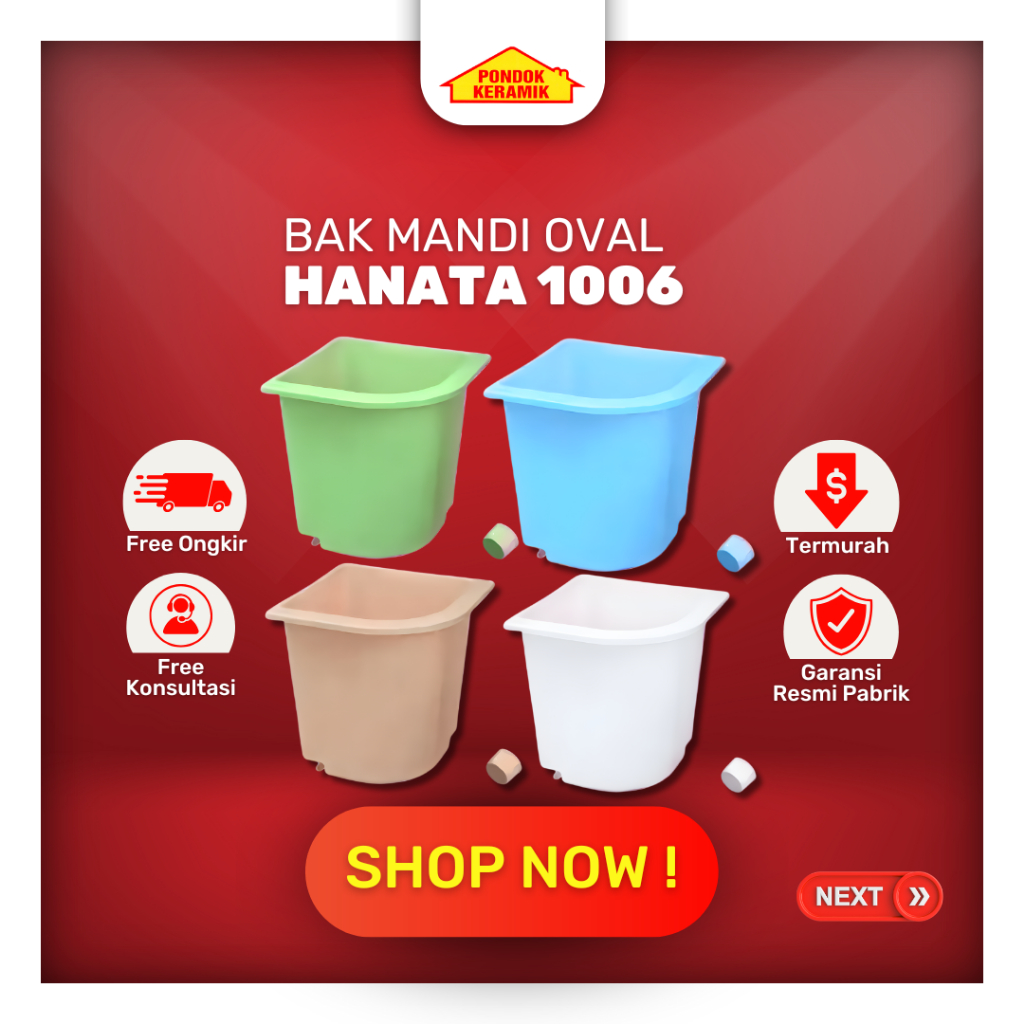 Bak Mandi Air Plastik Sudut Oval HANATA 1006 P / Bak Mandi Oval Berbagai Warna