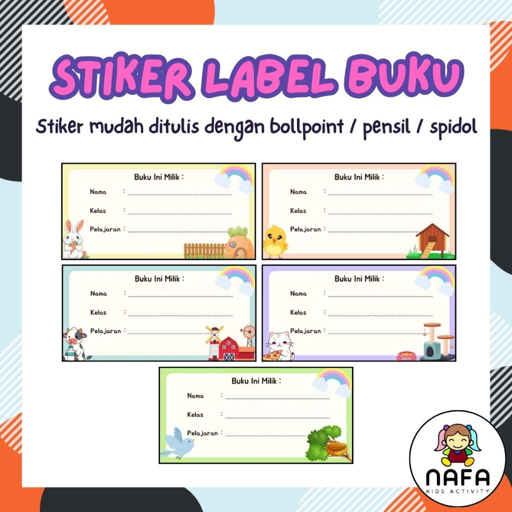 

Stiker Label Buku - / Stiker Nama Buku / bahan doff mudah ditulis / desain menarik
