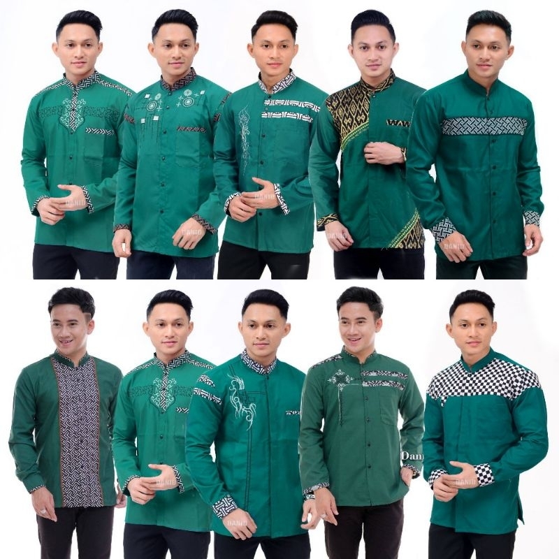 Baju Koko Pria Lengan Panjang Motif Batik Bahan Katun Warna Hijau Botol Terbaru 2025