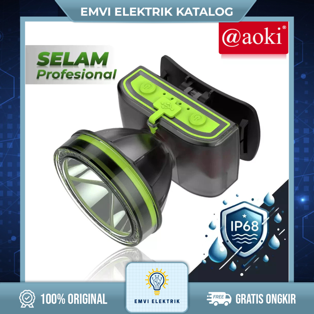 AOKI Senter Kepala 50WATT Super Bright Diving Headlamp - Waterproof IP68