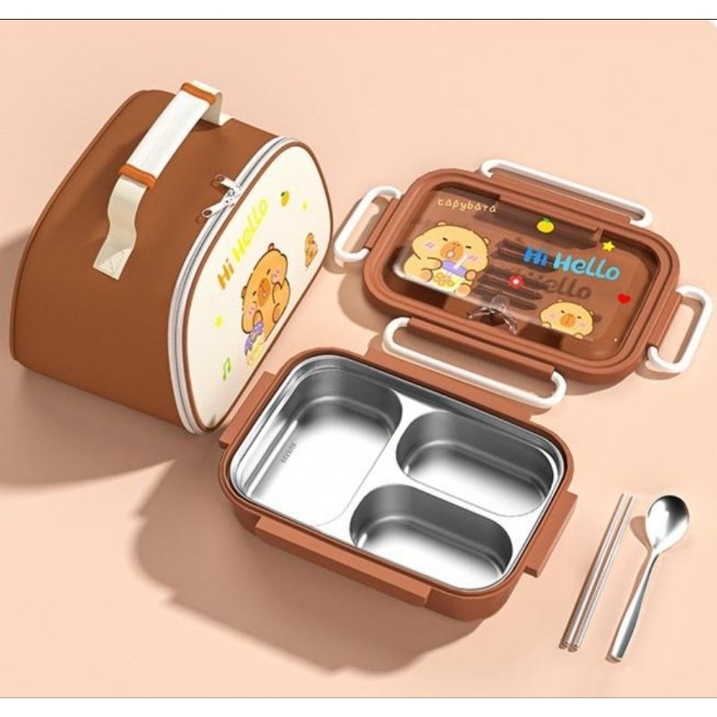 LUNCH BOX VIRAL KEKINIAN CAPYBARA STAINLESS 316 KOTAK MAKAN SEKAT TAHAN PANAS DAN ANTI TUMPAH TEMPAT