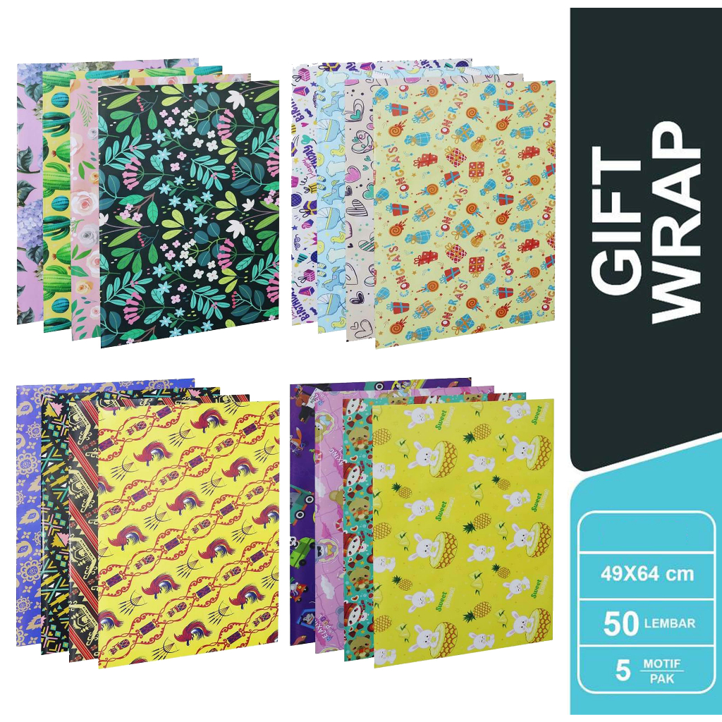 

Kertas Bungkus Kado Motif Acak SIDU 1 Pak Isi 50 Lembar Sinar Dunia