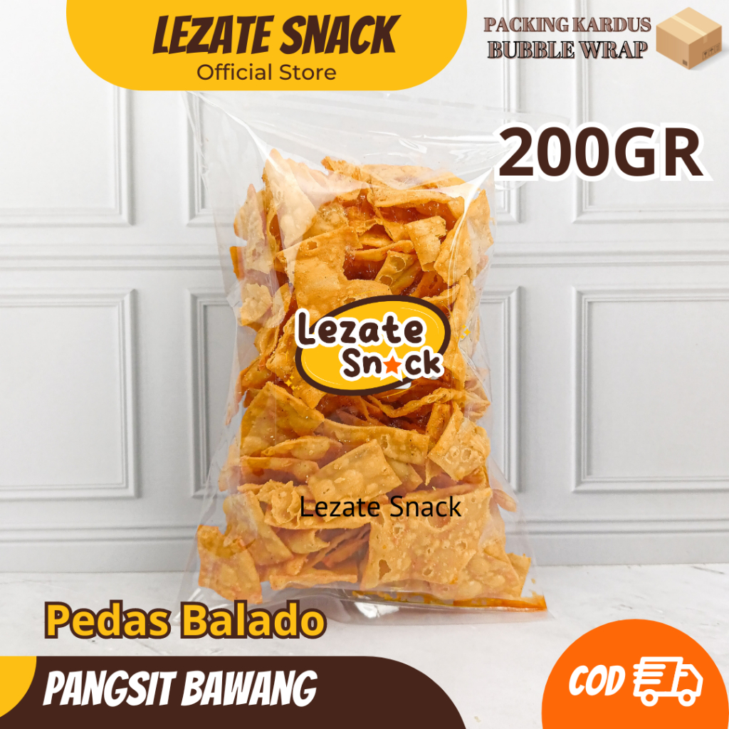 

Kripik Pangsit Balado 200gr / Keripik Pangsit Bawang / Kripik Bawang Pedas Manis Cumicumi Lezate LEZATE SNACK