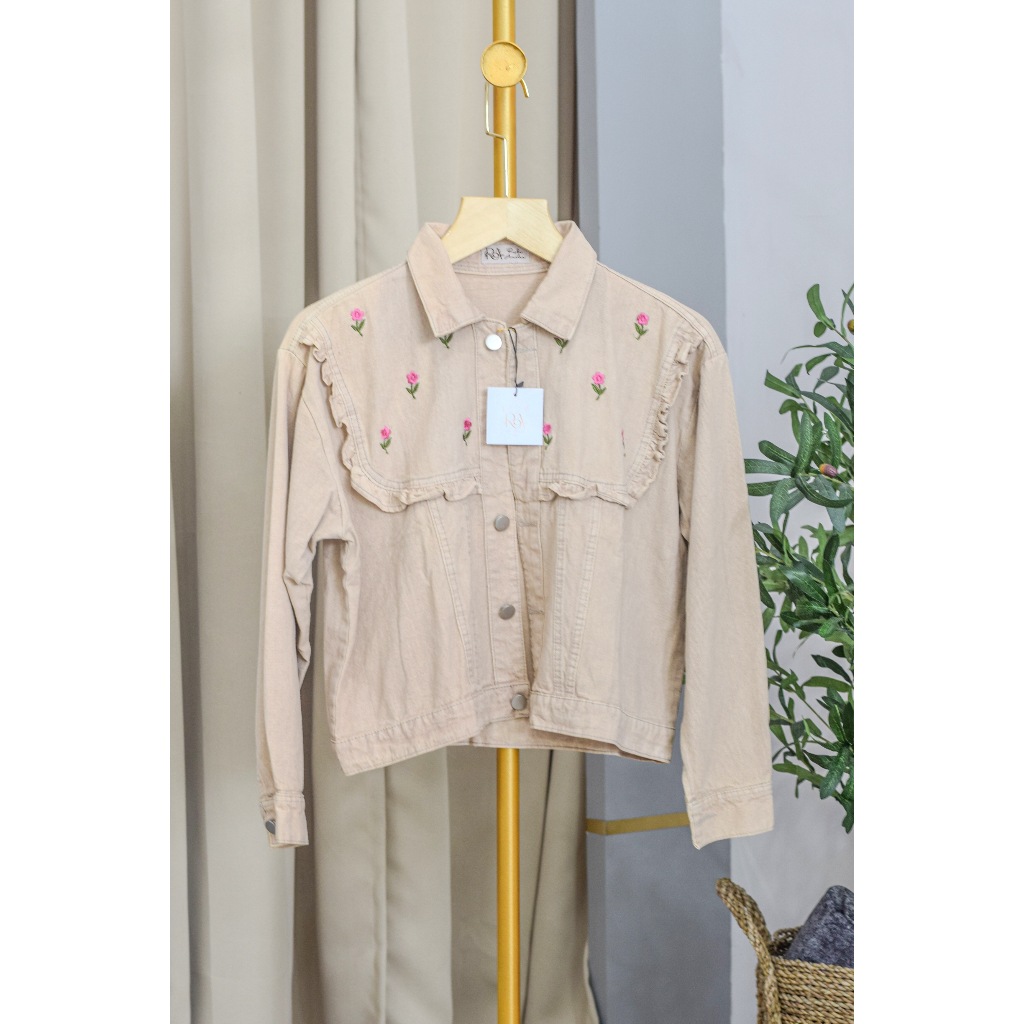 Jaket Denim Bordir Bunga – Outer Wanita Korean Style