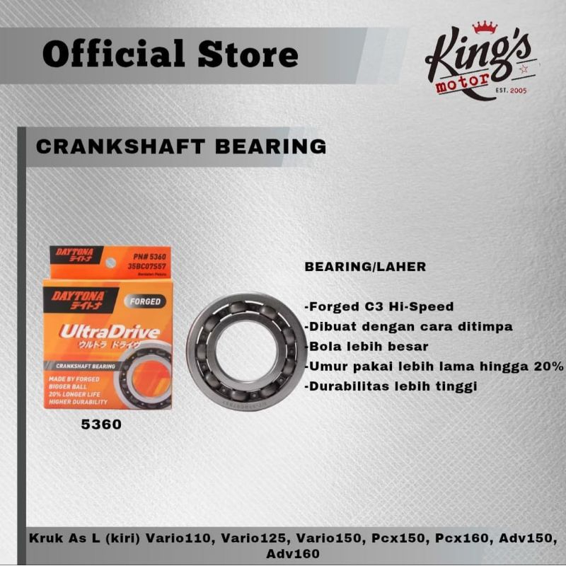 BEARING KRUK AS KIRI DAYTONA DT-35BC07S57  Vario110, Vario125/150, Pcx125/150, Adv125/150, CRANKSHAF