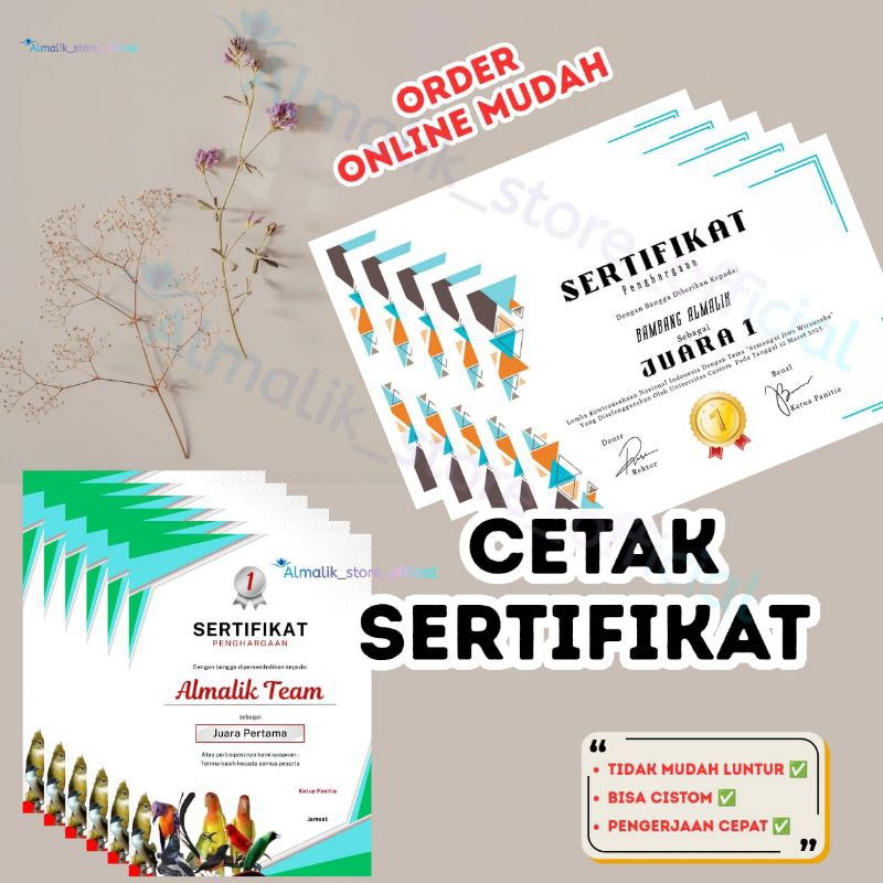 

Cetak Sertifikat ukuran a5 a4 a3 kertas sertifikat prestasi apresiasi penghargaan