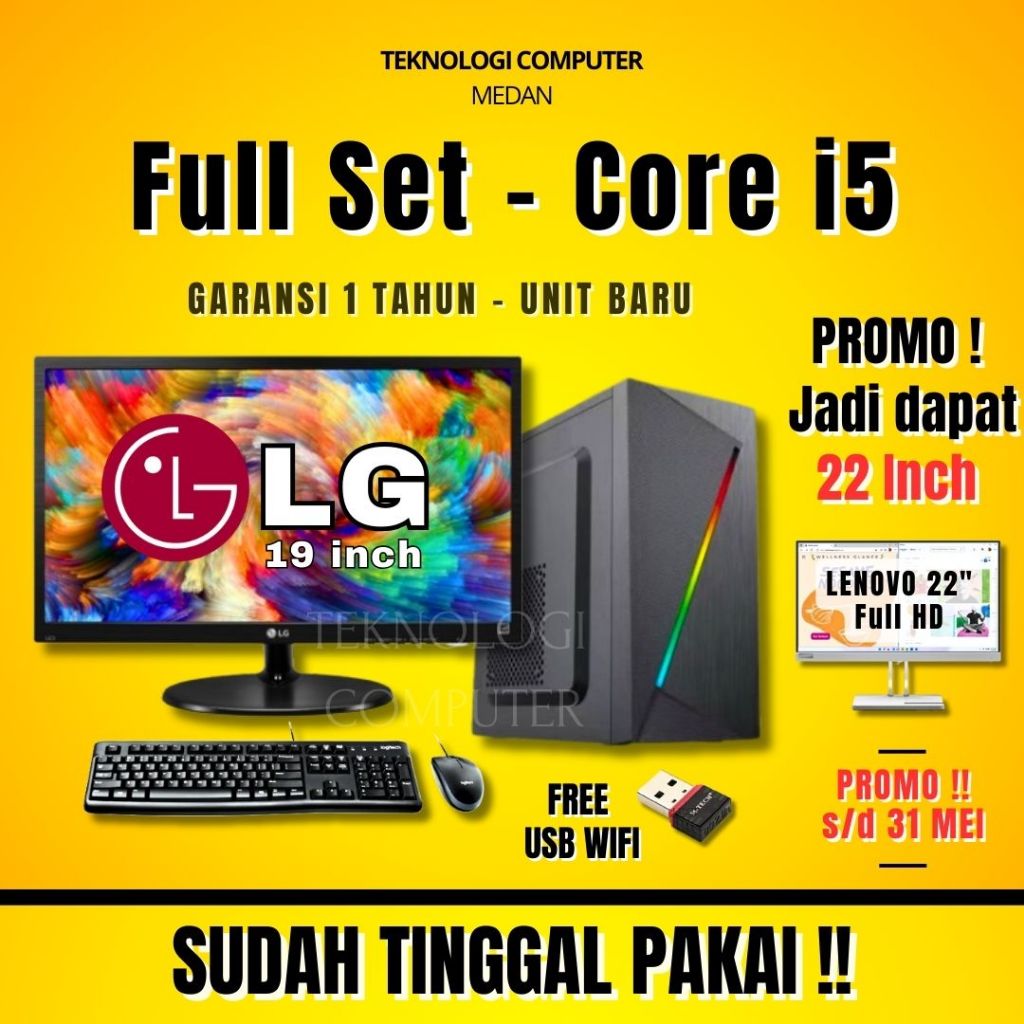 Core i5 ‖ Full Set 19" LG ‖ Komputer Kantor Admin Sekolah ‖ CPU PC Rakitan