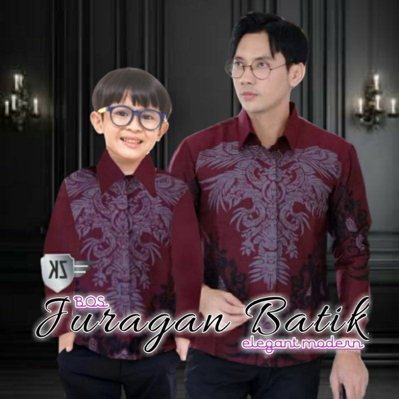 Kemeja Batik Couple Ayah Dan Anak Laki-laki | Batik Warna Merah Maroon Burgandy - Batik Anak Cowok