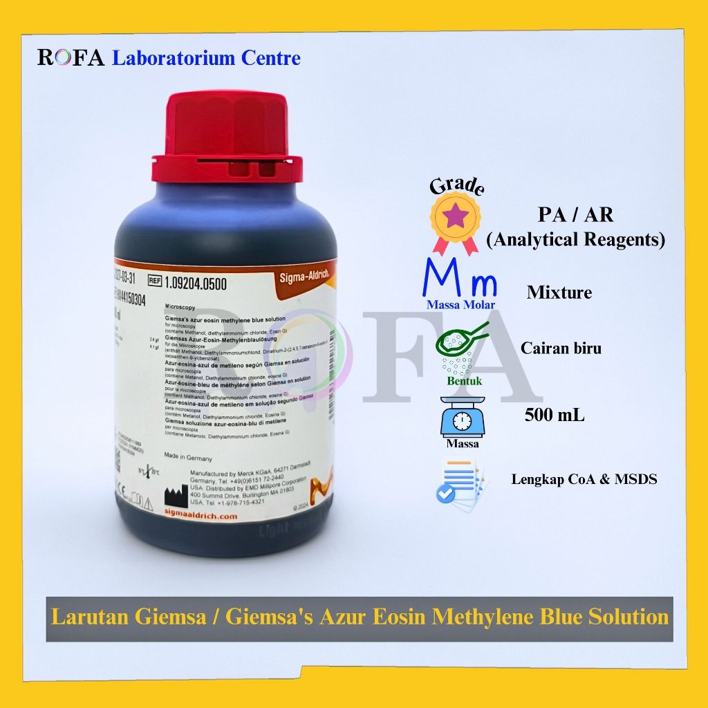 Larutan Giemsa / Pewarna Giemsa Stain / Giemsa′s Azur Eosin Methylene Blue Solution Pro Analisis 500