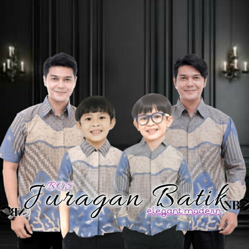 Batik Couple Ayah Dan Anak Cowok - Kemeja Batik Couple Ayah Anak Laki-laki - Batik Warna Biru Denim