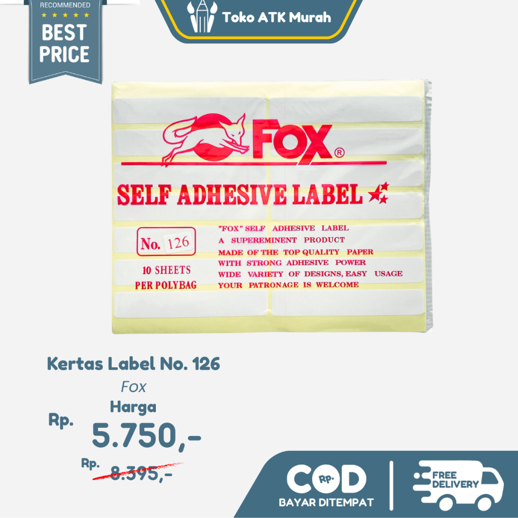 

Kertas Label Stiker Fox No. 126 uk. 17 x 100 mm - Label Putih