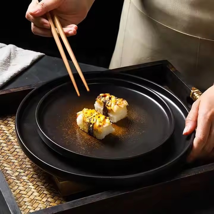 Piring Makan Sedang Bahan Melamin/Piring Melamin Harga Satuan/melamin warna grey semen dan hitam/Pir