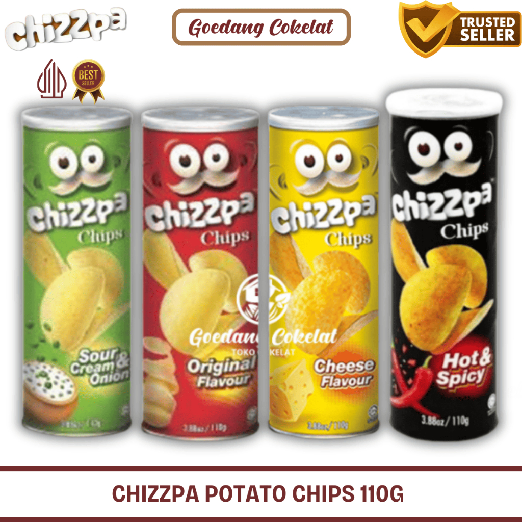 

Chizzpa Potato Chips Kaleng 110g Snack kentang Rasa Original Sour Cream Onion Hot Spicy Cheese Keju