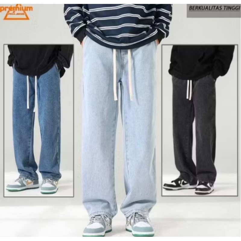 Celana Jeans Pria Celana Kulot Tali Celana Pria Korean Style Pria Baggy Pants Pria Straight Jeans Go