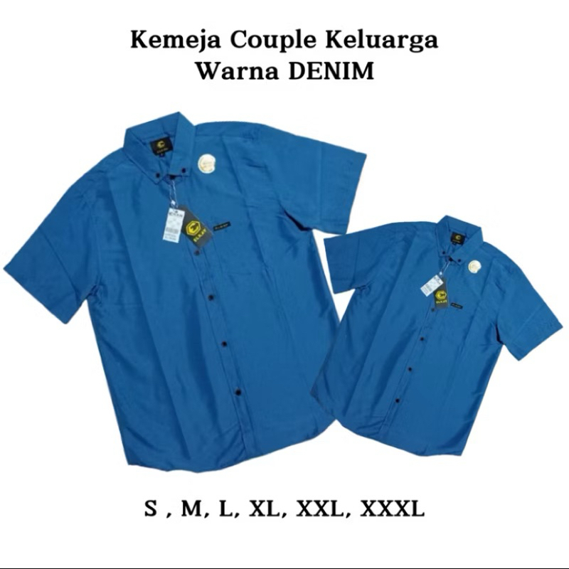 Kemeja Couple Keluarga Warna Biru Denim Pendek / Kemeja Viral / Kemeja Polos
