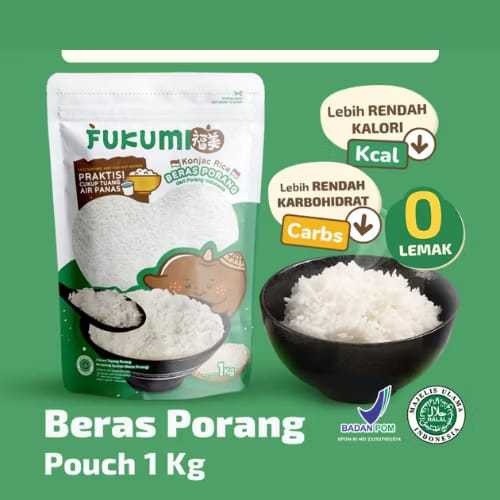 

FUKUMI Pouch Beras Porang 1 Kg - Shirataki / Konjac Rice - Beras Rendah Kalori - Beras Diet