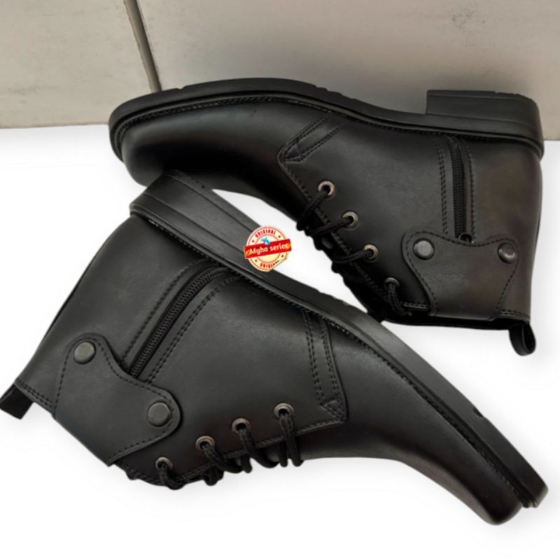 Sepatu pria kantor pantofel kulit PDH Resleting samping hitam